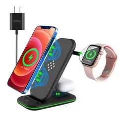 【在庫セール】【デザイン】Super Mall ワイヤレス充電器 3in1 Qi認証 15W急速充電 置き型充電器 置くだけ充電 アップルウォッチ充電スタンド Airpods充電 iPhone 12 / 12pro /12 pro max /12 Mini