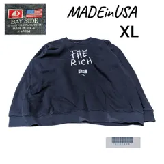 USA製BAY SIDE古着プリントスウェットトレーナーXLネイビーのサムネイル