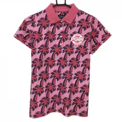 【新品】パーリーゲイツ 半袖ポロシャツ ピンク×レッド ヤシの木柄 ロゴ刺しゅう レディース 1(M) ゴルフウェア PEARLY GATES