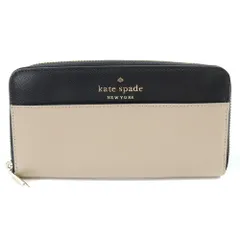 ケイトスペード KATE SPADE 長財布 ロゴ レザー ラウンドファスナー べージュ 黒色のサムネイル