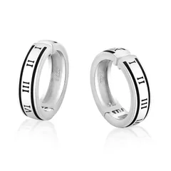 【在庫処分】人気 金属アレルギー対応 シンプル ローマ数字 黒 両耳 ノンホールピアス フープイヤリング ブラック 幅15mm イヤーカフ シルバー925 フェイクピアス メンズ イヤリング KRKC&CO