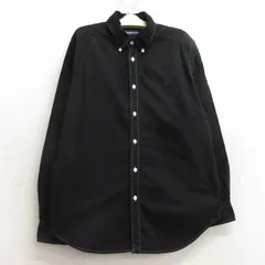 古着 ラルフローレン 長袖 ブランド シャツ キッズ ボーイズ 子供服 ワンポイントロゴ オックスフォード コットン ボタンダウン 黒 ブラッ