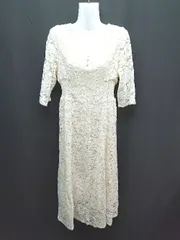 ◇ natural couture ウエストゴム Vネック 総レース 裏地あり 七分丈 ロング ワンピース サイズF アイボリー レディース E  【1310050002411】