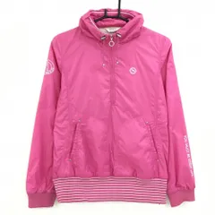 アダバット ブルゾン ピンク×白 裾ボーダー ハーフジップ 裏地メッシュ  レディース 38(M) ゴルフウェア adabat