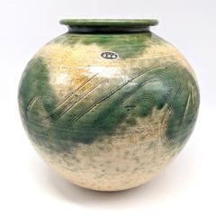信楽焼】大壺 花瓶 花器 刷毛目 線引紋 伝統工芸品 インテリア 置物