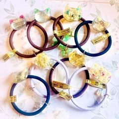 【ヘアゴム8個セット】ネコ　肉球　ピアノ鍵盤　楽譜　音楽　ヘアゴム大量　8点セット　ドライフラワー
