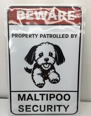 ブリキ看板 犬 マルプー マルチーズ トイプードル 警告 注意 出入口 看板 20×30㎝ ガレージ インテリア 雑貨 世田谷ベース アメリカン 管A3