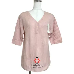 ノアンヌ レディース ニット 半袖セーター 半袖ニット Vネック 5分袖 リブニット ピンク ラメ入り 3L 大きいサイズ 美品 春夏秋 トップス 上品 きれいめ シンプル おしゃれ 柔らか 高級感 大人カジュアル