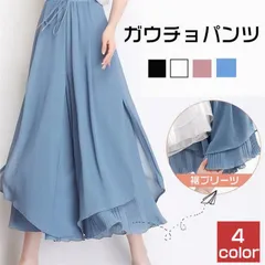 未使用 ガウチョパンツ ワイドパンツ レディース シフォン 裾プリーツ リブフレアパンツ ガウチョ パンツ ボトムス スカーチョ ゆったりcbrx479