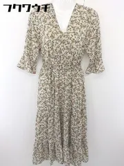 ◇ ◎ one after another NICE CLAUP ウエストベルト付 総柄 七分袖 ロング ワンピース サイズF ベージュ レディース  【1109280015366】
