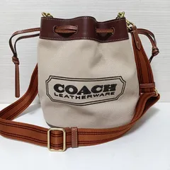 Coach コーチ 2way 巾着バケットショルダーバッグ 本革レザー×キャンバス地 美品
