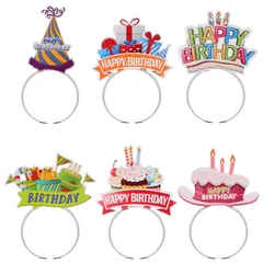 誕生日サプライズ デコレーション ティアラ 撮影小道具 紙 帽子 パーティー 雰囲気 誕生日ハット ハッピーバースデーカチューシャ カラフル 6個 [POPETPOP]