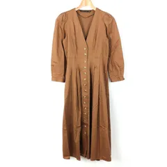 ザラ ワンピース 七分袖 シャツ フロントボタン プリーツ ロング丈 レディース XSサイズ ブラウン ZARA 【中古】