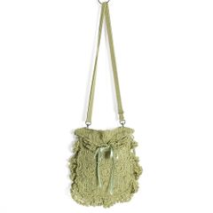 【ごく美品】ピンクハウス★上品透かし編み はしごリボン,モチーフが素敵なニットショルダーバッグ　ポシェット  若草色系＊ｋ3719