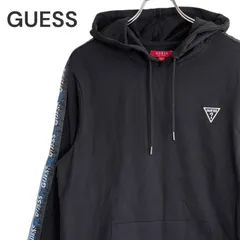新品タグ付き GUESS ゲス HOODIE フードパーカー US メンズ レディース Mサイズトライアングルロゴ ワンポイント 黒 ブラック ラインロゴ ユニセックス 薄手 パーカー 608KZ