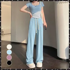 セミワイドパンツ ハイウエスト 韓国ロングパンツ レディース ウエストゴム サマーパンツ カジュアル 通勤通学 ストレートパンツ 着やせ体型カバーズボン 薄手ボトムス 脚長楽ちんパンツ