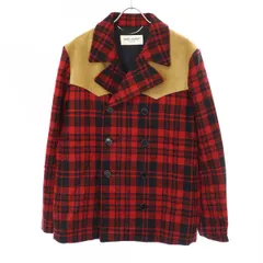 SAINT LAURENT PARIS サンローラン パリ 14AW レザー切替チェック柄Pコート 361928 Y990F レッド×ブラック×キャメル 48のサムネイル
