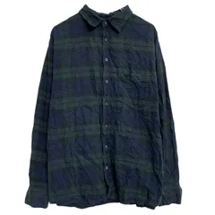 MERONA 長袖 チェック ネルシャツ L 程 ネイビー グリーン メローナ ボタン 胸ポケット カジュアルシャツ 古着卸 アメリカ仕入 a703-6408