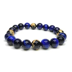 10mm 四神獣金彫水晶×ブルータイガーアイ パワーストーン ブレスレット天然石 運気上昇 開運 金運 恋愛運 お守り 青龍 白虎 玄武 朱雀 メンズ・レディース　男性・女性　数珠ブレス　開運 [15]