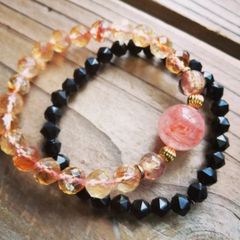 白瑪瑙天地天珠＆ラベンダーアメジスト、ストロベリークォーツのブレスレット 白瑪瑙天地天珠＆ラベンダーアメジスト、ストロベリークォーツの