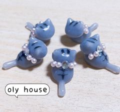 おすわり猫シリーズ　黒虎猫首輪@1   5匹セット　レジン　パーツ