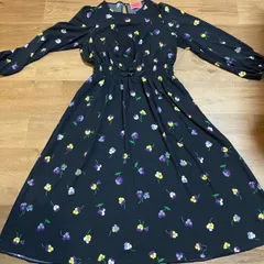 【美品】 Kate spade new york ケイトスペード ニューヨーク 花柄 総柄 ワンピース ネイビー S