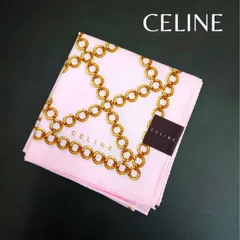 【最終価格】未使用 CELINE セリーヌ ハンカチ ピンク系 約49×49cm 綿100％ ブランド小物 生活用品