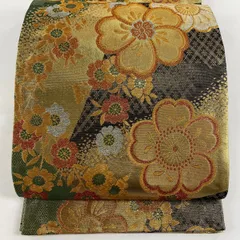 【美品】 袋帯 秀品 振袖向き 桜 箔 金糸 金色 六通 正絹 【中古】