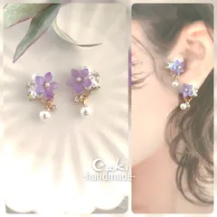 お花✿*:パープル系♪ピアスorイヤリング♪ハンドメイド