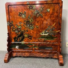 中国美術 衝立 花鳥画 両面 唐木 花梨 雀 時代 仕切り 工芸品 細工