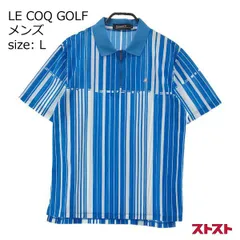 LE COQ GOLF ルコックゴルフ ハーフジップ 半袖ポロシャツ ストライプ柄 ブルー系 L [240001888666]#