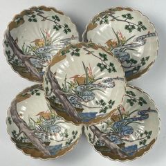 764 錦手　鷺　花　古伊万里　伊万里焼　骨董　アンティーク　膾皿　5客セット