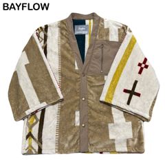 BAYFLOW 半纏 はんてん 着るブランケット 部屋着 幾何学模様 モコモコ ふわふわ メンズ レディース ルームウェア フリーサイズ