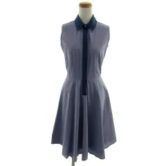 タルボット TALBOTS ワンピース シャツワンピ ノースリーブ ミディ丈 コットン 配色 ブルー 青 0