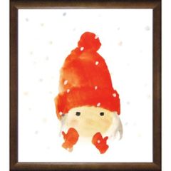 ★ いわさきちひろ『赤い毛糸帽の少女・色紙(ブラウン)』複製画・人物画　児童画　雪　手袋・複製画