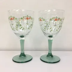●ビンテージ レトロ 花柄 グラス ワイングラス ガラス 2客セット