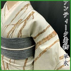 504aa1◇アンティーク着物 単衣 光の輪のような金通しに樹木 レトロモダン 大正ロマン 昭和レトロ 和洋MIXコーデ ジュニアにも◇状態良好