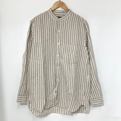 A VONTADE アボンタージ バンドカラーシャツ 長袖 ストライプ ロングスリーブ カジュアル 古着 メンズ Lサイズ ベージュ トップス A14607◆