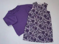ベベ bebe アウトレット 子供服 女の子 150cm 長袖 ニット カットソー ジャンパースカート 紫 グレー 花柄 2点 秋 冬 ★3 セットアップ 冬服 ガールズ 女児 キッズ ジュニア 【中古】 ユーズド リサイクル