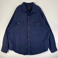 古着 80's～90's/80年代～90年代 ヴィンテージ エディー・バウアー Eddie Bauer 長袖シャツ フラップポケ 大きいサイズ 肉厚 黒タグ後期 XXL  ネイビー 無地 メンズ