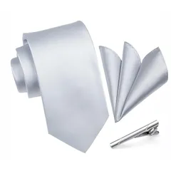 [HISDERN] ヒスデン フォーマル シルバー ネクタイ チーフ セット メンズ 結婚式 ネクタイ 3点セット 紳士用 入学式 卒業式 プレゼント 1
