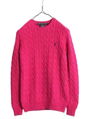 【お得なクーポン配布中!】 ラルフローレン コットン ケーブル ニット セーター レディース S ポロ 長袖ニット ワンポイント シンプル クルーネック ピンク ポニー刺繍