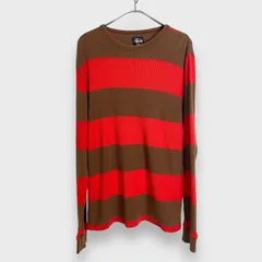 ☆STUSSY☆ボーダーサーマルカットソー☆ワイドボーダー☆ショーンフォント☆折れクラウン☆M☆長袖Tシャツ☆H24M
