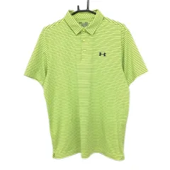 ★特価★【超美品】アンダーアーマー 半袖ポロシャツ イエロー×黒 ボーダー ヒートギア ロゴプリント メンズ XL ゴルフウェア UNDER ARMOUR