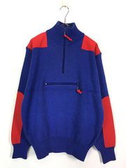 古着 80s LL Bean 「HIGH-TREK」 エルボー&ショルダー パッチ ハーフジップ プルオーバー ヘビー ウール ニット セーター L 