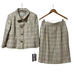 Z1539 【タグ付き新品】jun ashida ジュンアシダ セットアップ スーツ ジャケット スカート ツイード フランス製生地 ノーカラー風 高級スーツ 入学式 卒業式 式典 日本製 レディース 13号