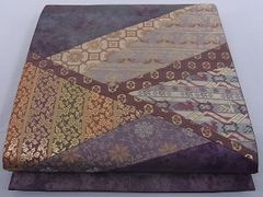 平和屋-こころ店■太鼓柄袋帯　切嵌　草花文　金糸　正絹　逸品　A-az5138