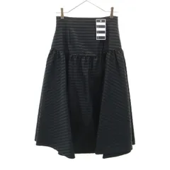 未使用 BORDERS at BALCONY ボーダーズアットバルコニー 日本製 ボーダー柄 ミモレ丈 ジャガード フレアスカート 38 ブラック レディース 古着