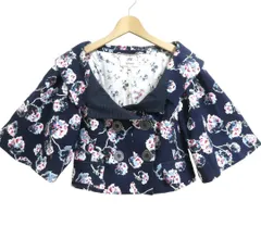 美品 KENZO ケンゾー ジャケット ボレロ ジャガード 花柄 総柄 ダブルブレスト ショート丈 ネイビー サイズ40 レディースのサムネイル