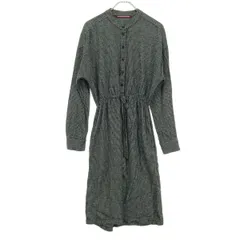 美品 COMPTOIR DES COTONNIERS コントワーデコトニエ ブルガリア製 格子柄 長袖 ハーフボタン 膝丈ワンピース 5 ブラック レディース 古着